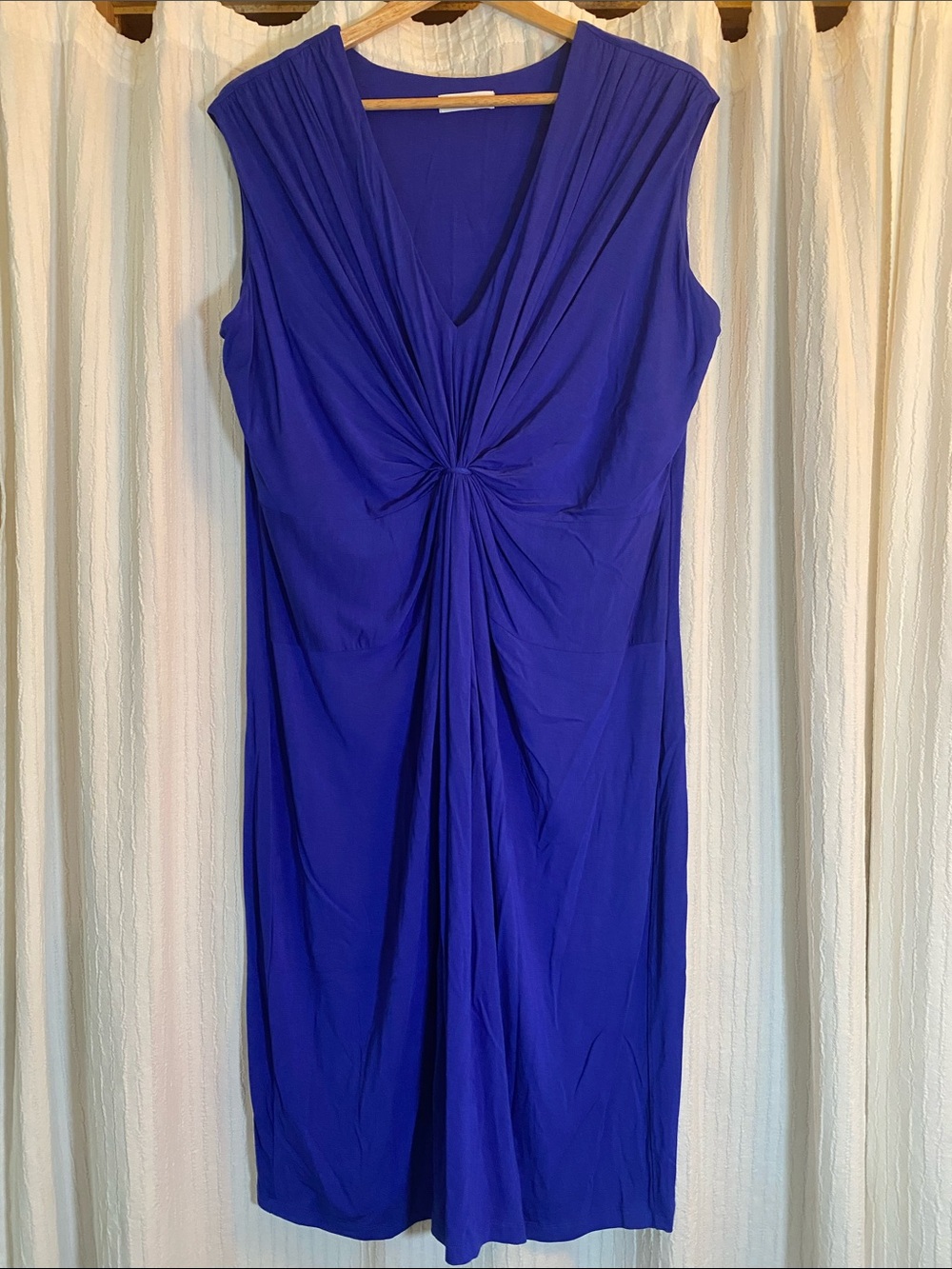 Calvin Klein | Royal Blue Gathered Knot-Front Sleeveless Jersey Sheath Dress